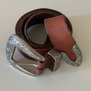 Urban Outfitters Brown Leather Belt with Silver Buckle